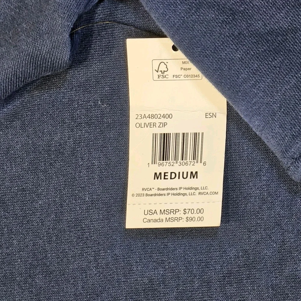 NWT RVCA Hoodie Mens Blue The Balance of Opposites Rays‎ Cotton Full Zip  Medium